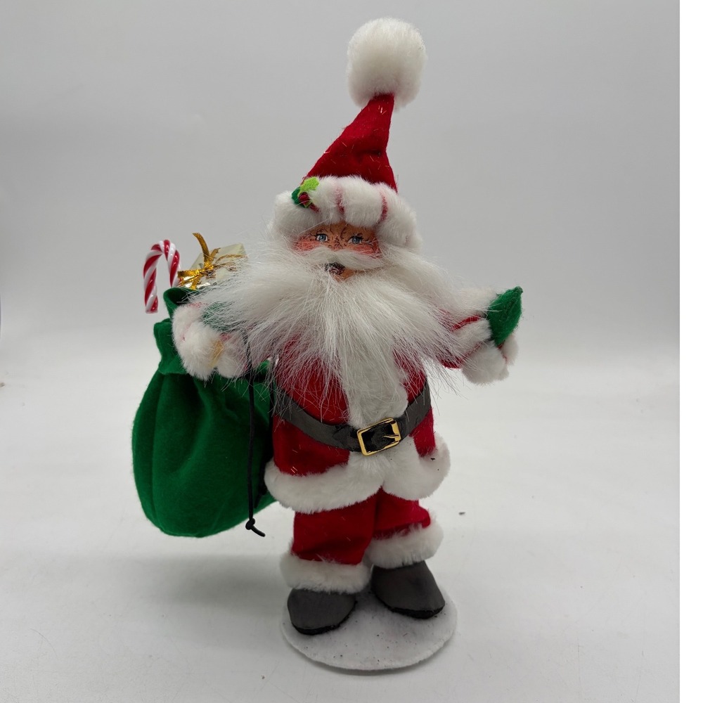 Vtg Annalee Santa Claus Figurine Red Felt Suit Green Toy Sack Christmas Decor